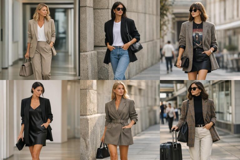 How to style a blazer with a white tee, straight-leg jeans, and sneakers for a modern casual outfit in 2026