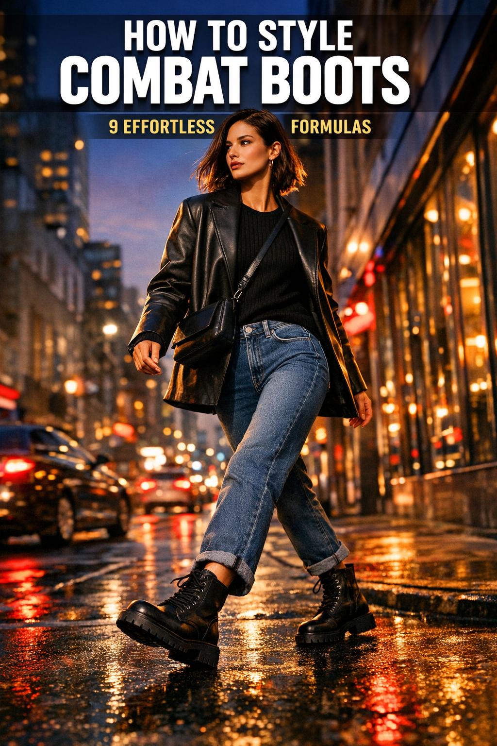 Woman styling combat boots with jeans and a trench coat street style outfit inspiration