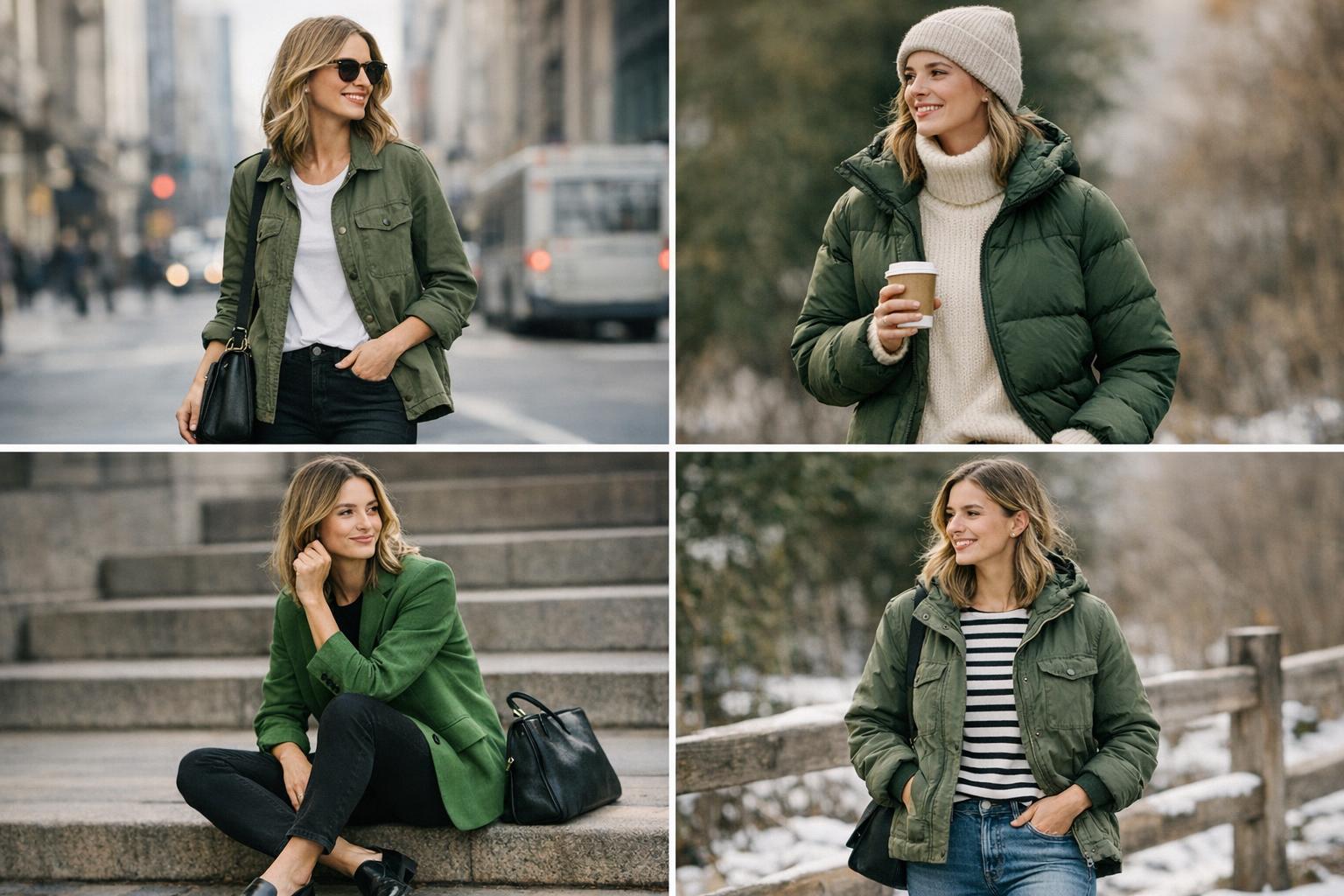 How to style green jacket with white tee, straight-leg jeans, and clean sneakers for an easy year-round outfit