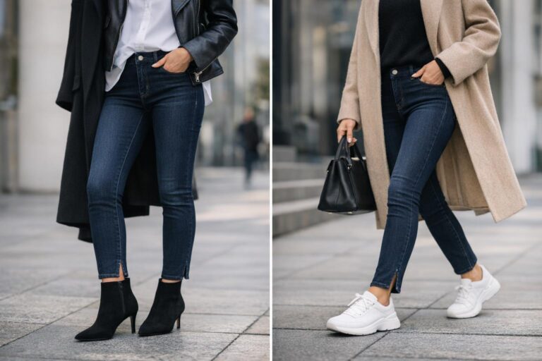 How to style skinnies jeans with an oversized blazer and ankle boots in a modern 2026 street style look