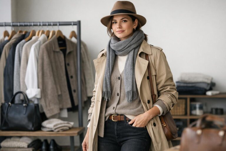 How to layer clothes with a fitted base tee, cozy knit mid layer, and structured coat for a sleek, non-bulky outfit