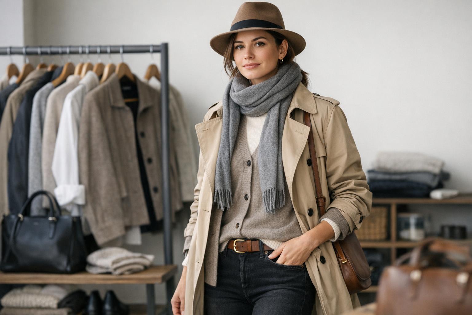 How to layer clothes with a fitted base tee, cozy knit mid layer, and structured coat for a sleek, non-bulky outfit