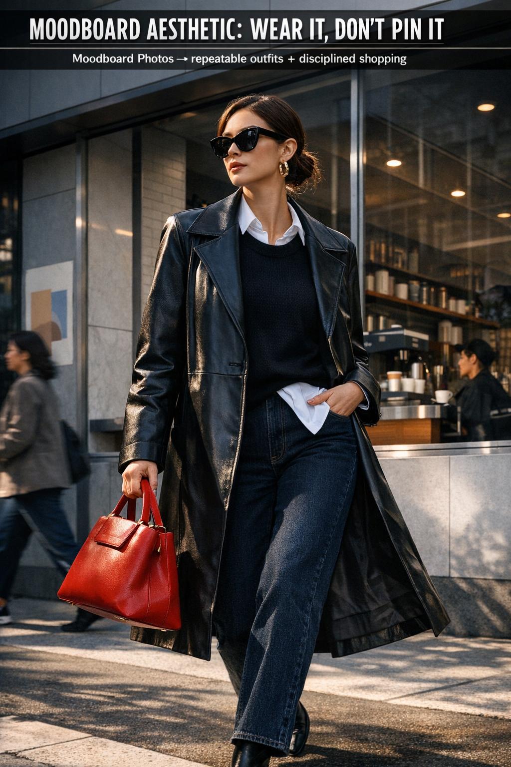 Moodboard aesthetic photo featuring curated prints, fabric swatches, and neutral color palette on a designer desk