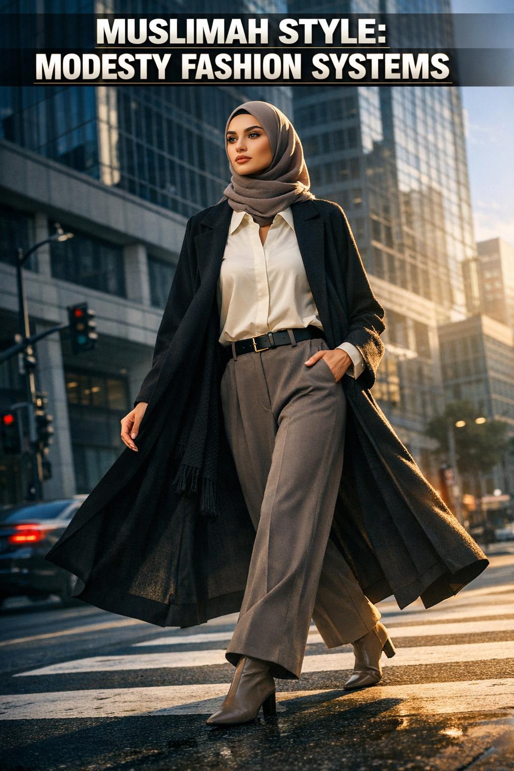 Muslimah style portrait of a modestly dressed woman in elegant hijab with soft natural light