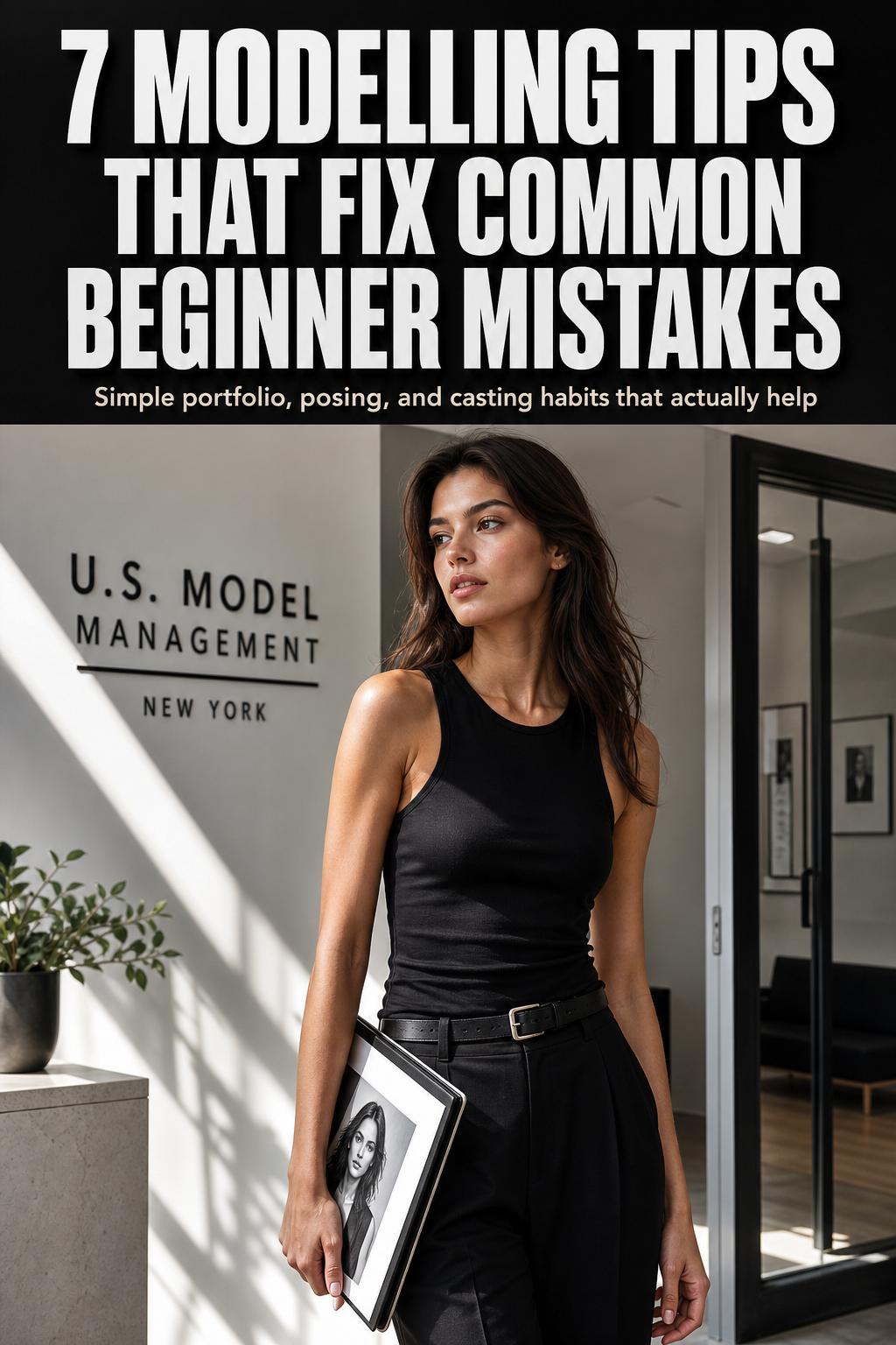 Model applying modelling tips during a professional fashion photoshoot in a bright studio