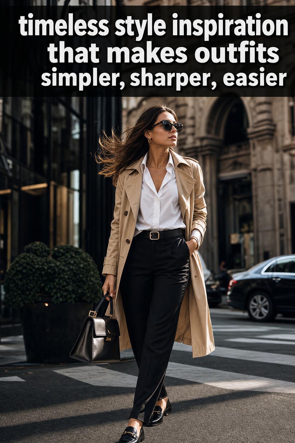 Timeless style inspiration in a minimalist wardrobe flat lay with classic neutral clothing and accessories