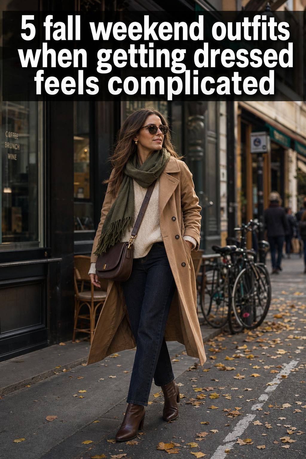 Fall weekend outfits laid out for a cozy autumn getaway, featuring layers, boots, and warm-toned accessories.