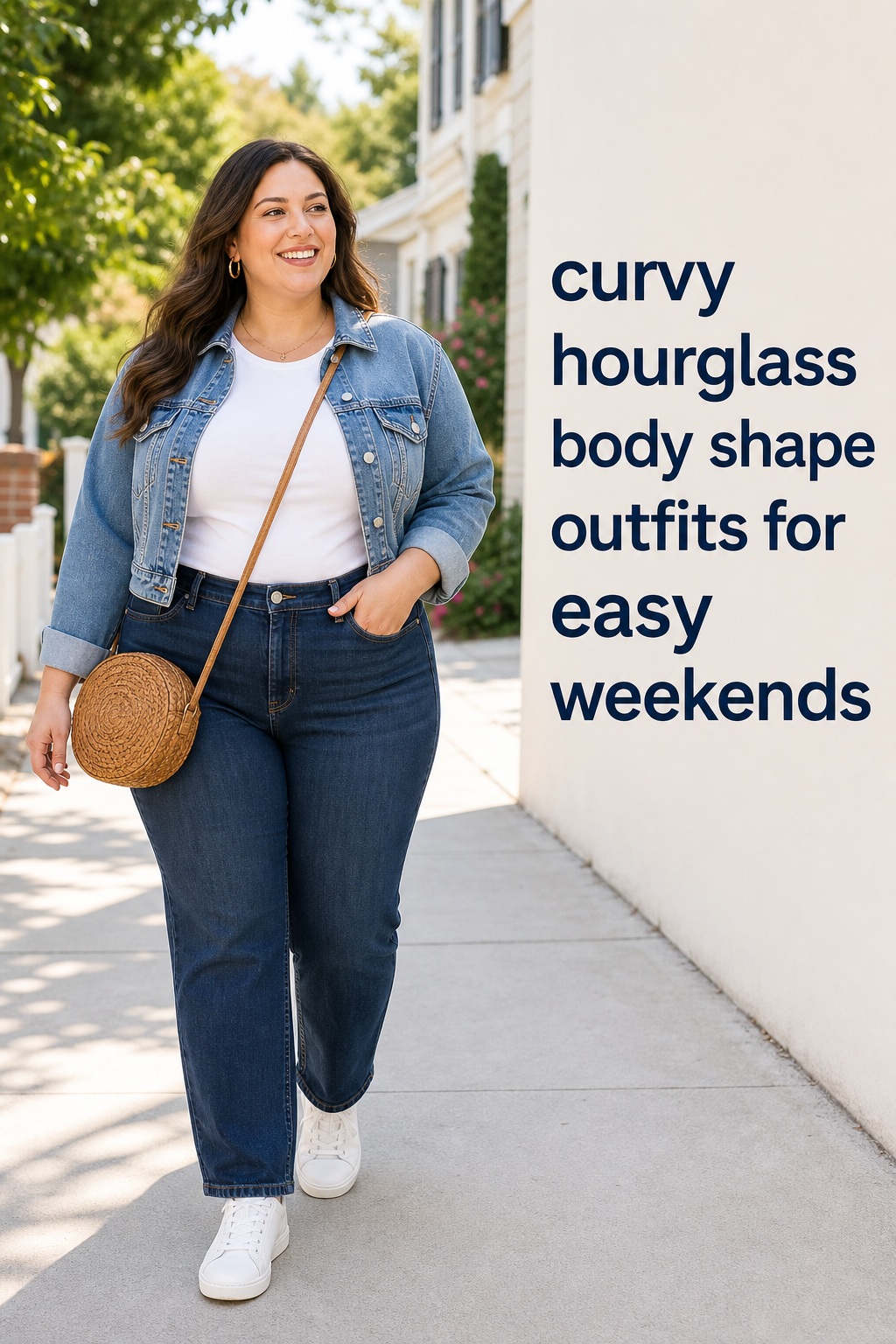 curvy hourglass body shape outfits with a white tee and dark straight jeans