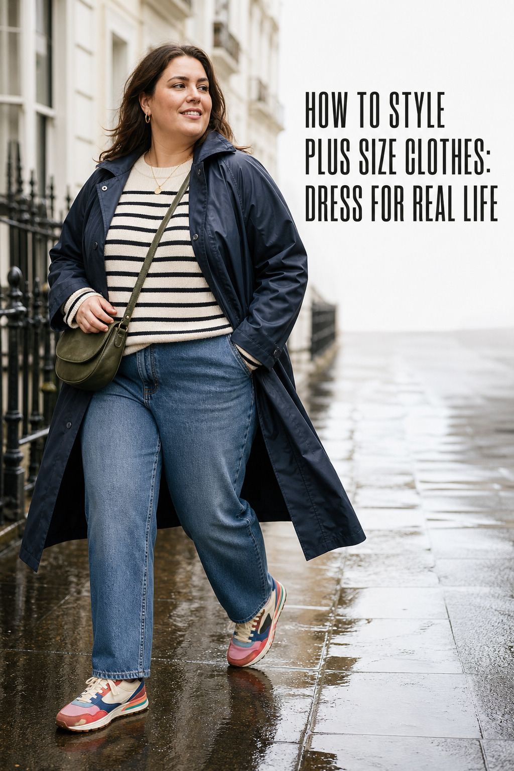how to style plus size clothes for rainy days with a trench