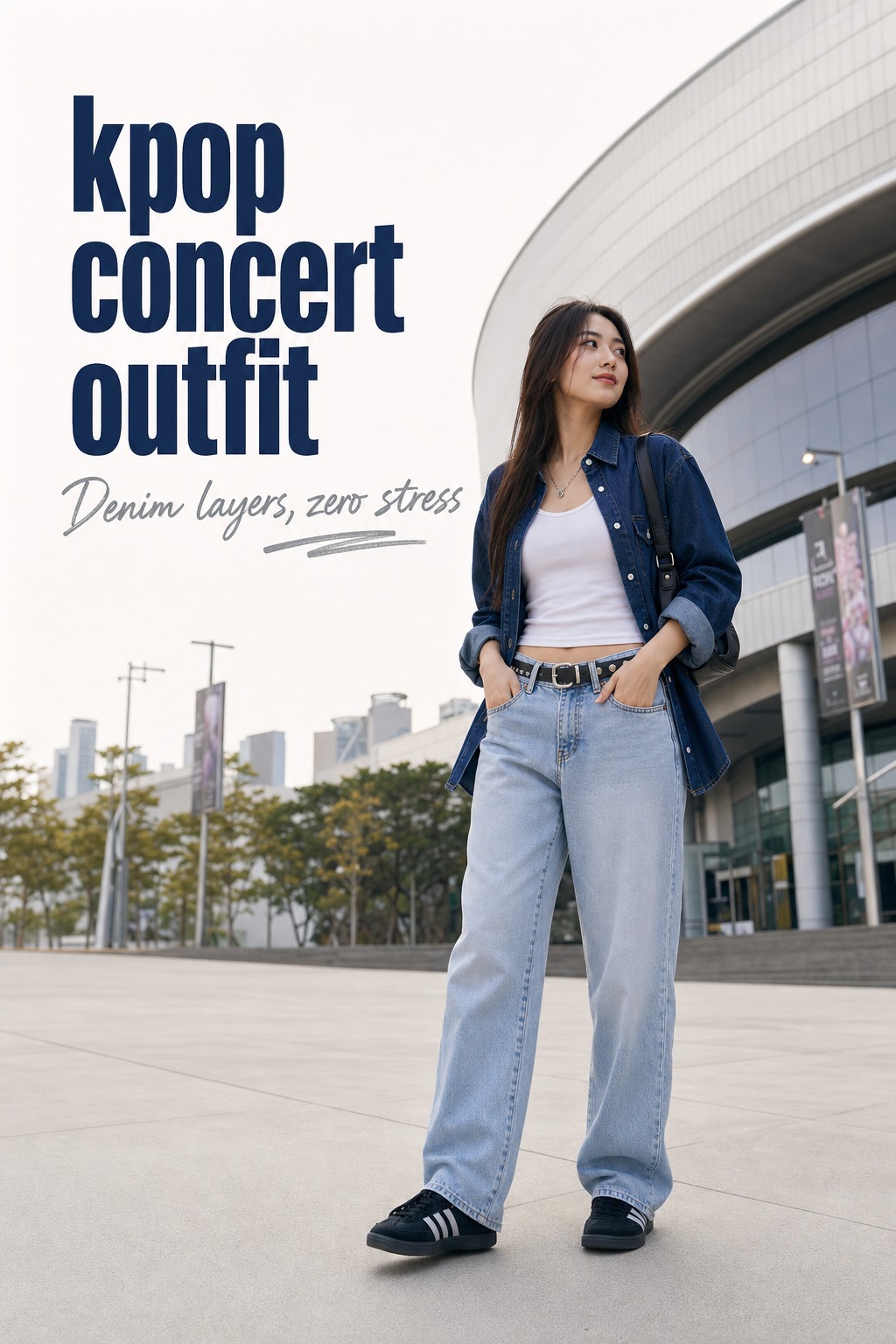 Kpop concert outfit with easy denim layers