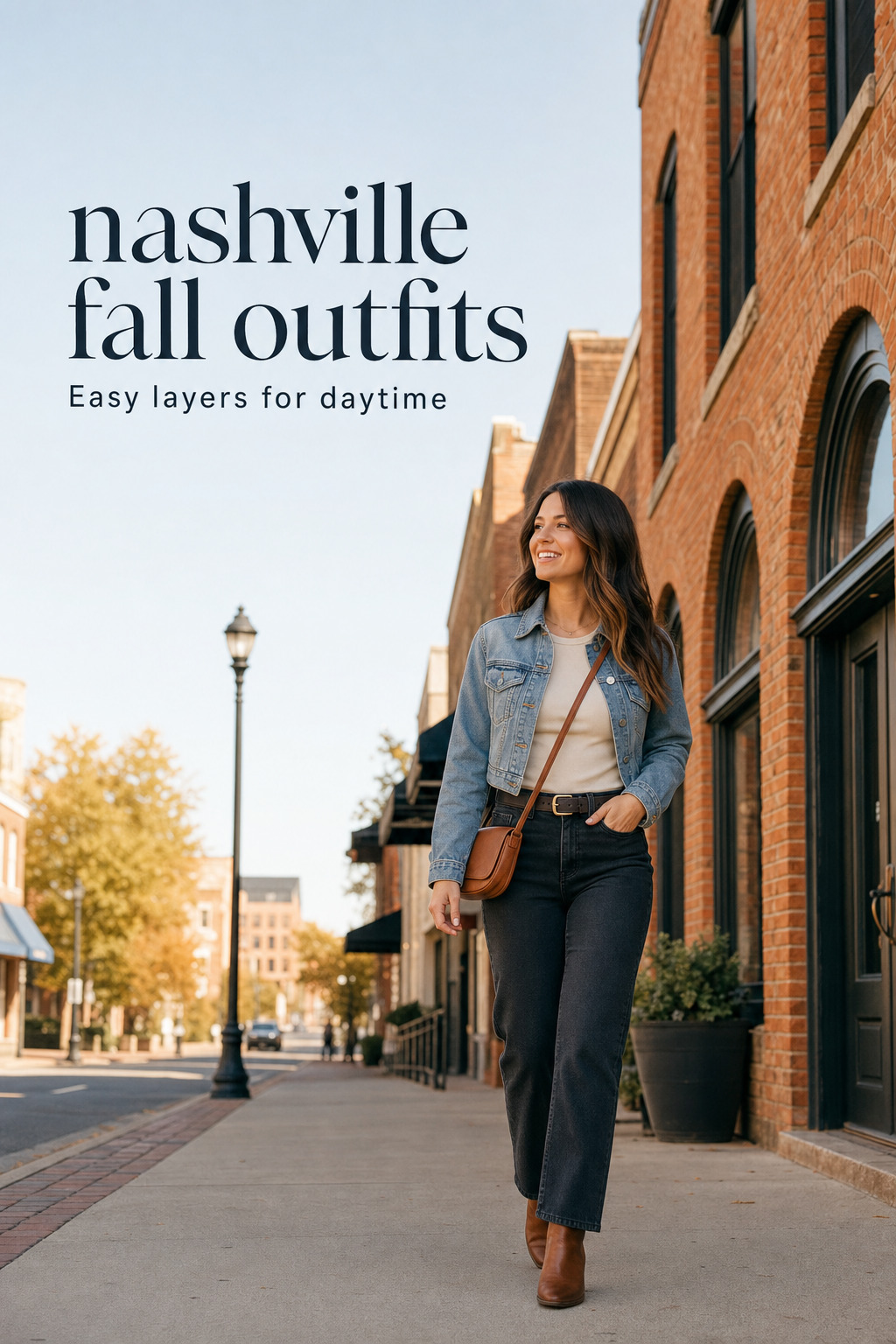 Nashville fall outfits with denim jacket and ankle boots