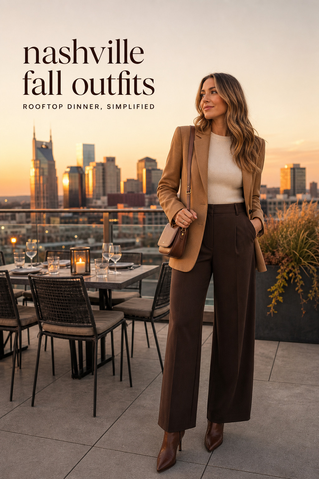 Nashville fall outfits with blazer for rooftop dinner