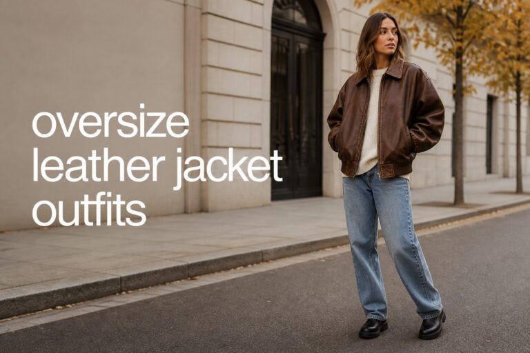 oversize leather jacket outfits in a brown leather bomber and jeans