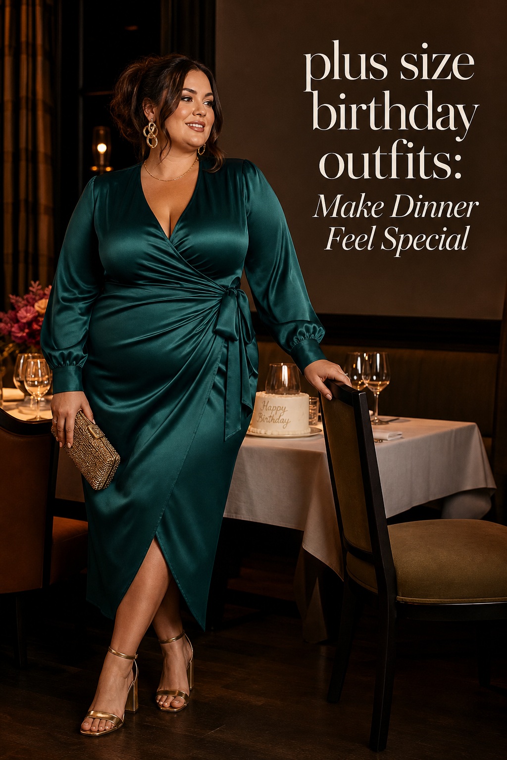 plus size birthday outfits satin wrap dress for an elegant dinner