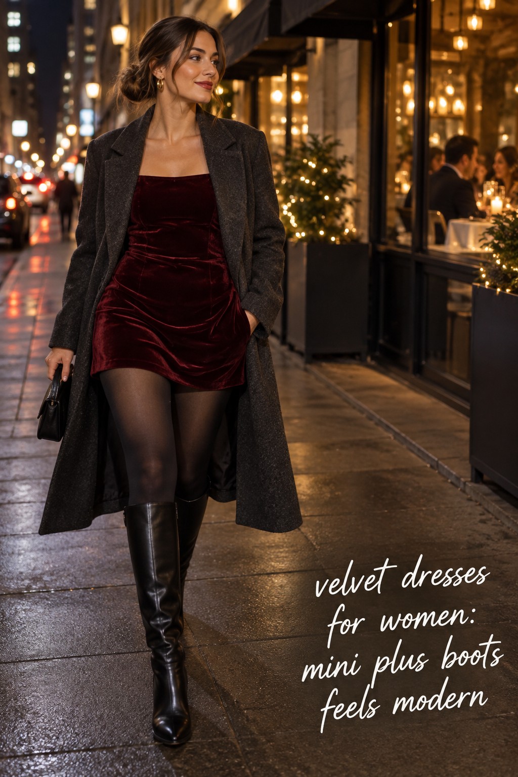velvet dresses for women burgundy mini dress with tights and boots