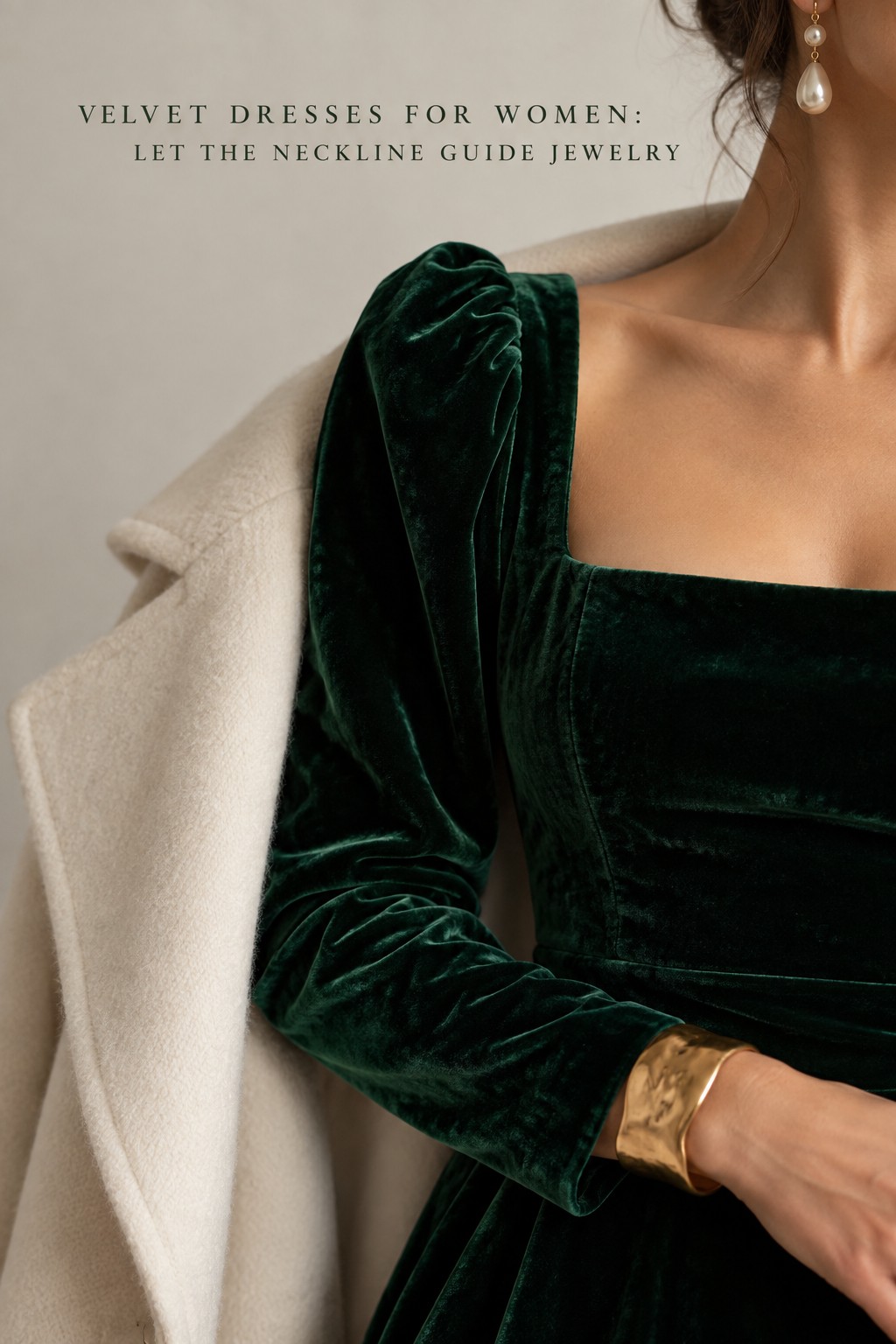 velvet dresses for women neckline and jewelry close-up details